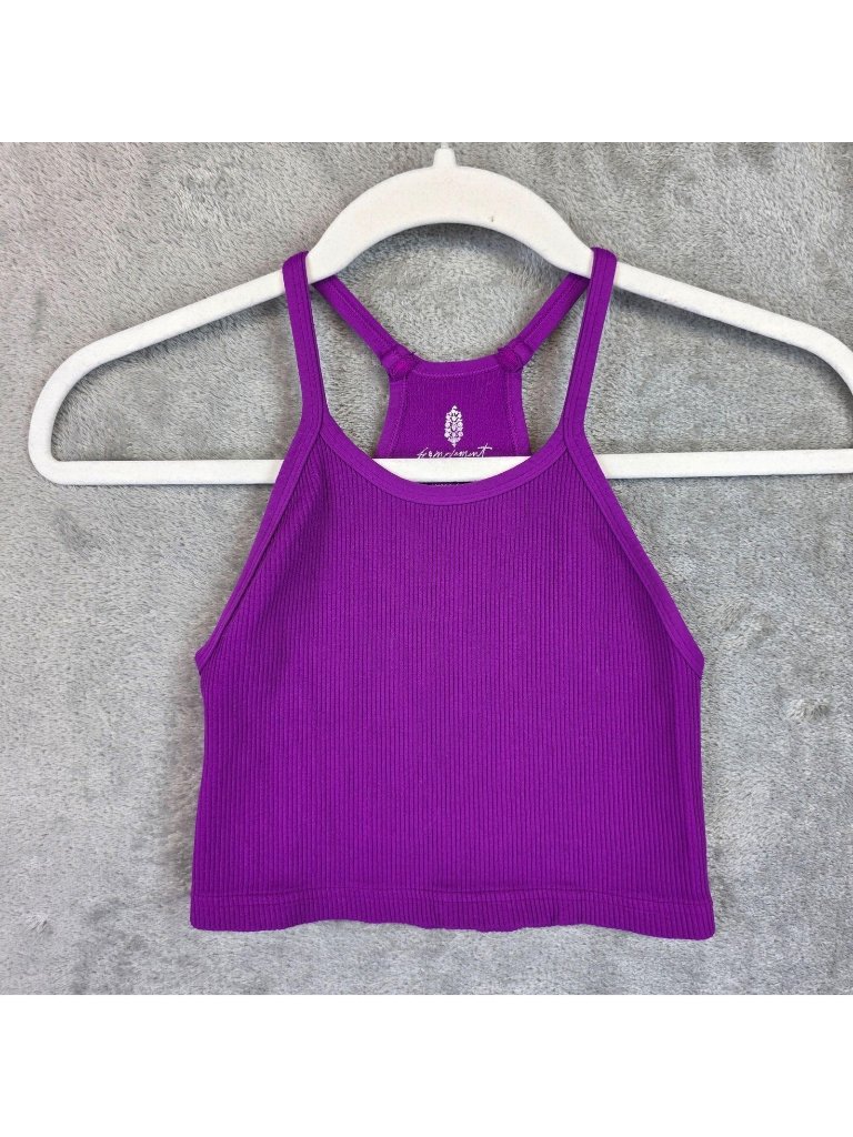 Fp Movement Tank Top Womens Xs/S Purple Ribbed Halter Cropped Athletic Yoga